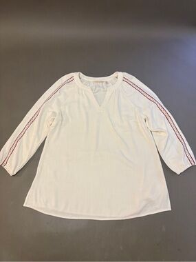 Soft Surroundings White Tunic with Red Sleeve Embroidery